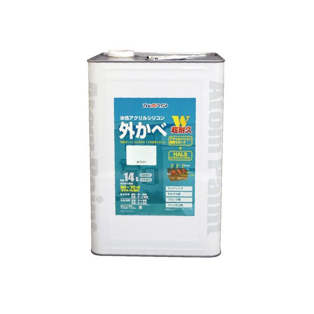 アトムハウスペイント 水性アクリルシリコン外かべ用14Lホワイト ATOM HOUSE PAINT