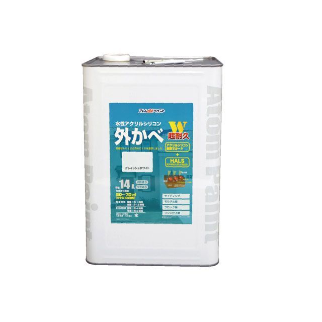 アトムハウスペイント 水性アクリルシリコン外かべ用14Lグレイッシュホワイト ATOM HOUSE PAINT