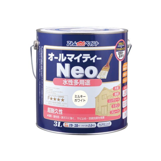 アトムハウスペイント 水性オールマイティーネオ3Lミルキーホワイト ATOM HOUSE PAINT 8,908円
