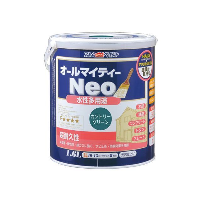 アトムハウスペイント 水性オールマイティーネオ1.6Lカントリーグリーン ATOM HOUSE PAINT 日用品の通販は 5,616円