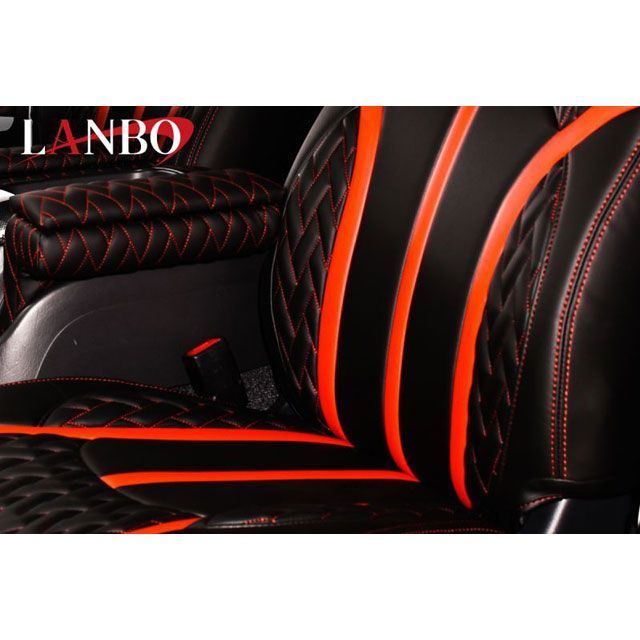 LANBO レザーシートカバー Type LUXE 200ハイエース（ブラック×レッド） LANBO 車 自動車の通販は