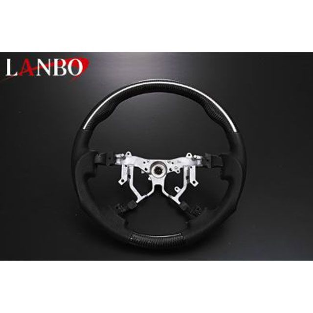 LANBO プレミアムカーボンステアリング 200ハイエース 4型（リアルカーボン×ホワイトライン） LANBO
