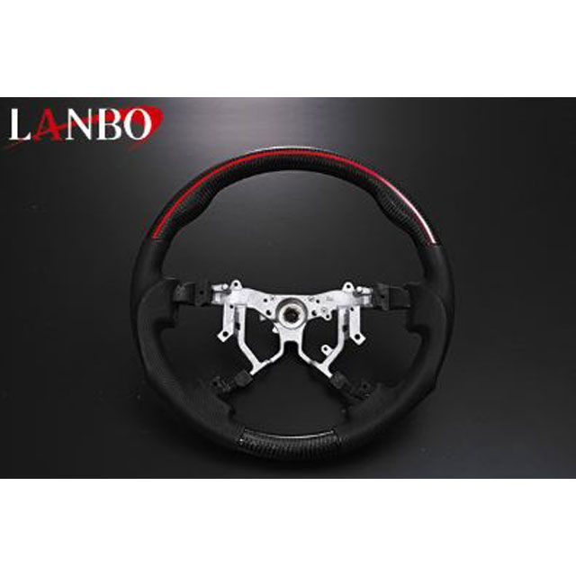 LANBO プレミアムカーボンステアリング 200ハイエース 4型（リアルカーボン×レッドライン） LANBO