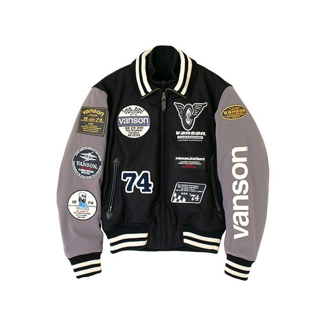 バンソン 2024-2025秋冬モデル VS24107W AWARD JACKET（ブラック/グレー） サイズ XL VANSON バイクの通販は