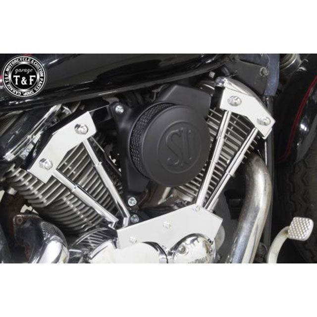 ガレージT&amp;F ドラッグスター1100 ドラッグスター1100クラシック ドラッグスター1100 SUエアクリーナー（マッドブラック）＆プッシュロッ…