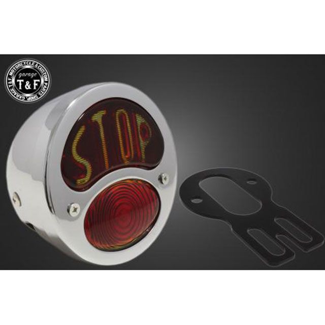ガレージT&F 汎用 シーシーバー用ナンバーブラケットKIT＆DUOテールランプ STOP（メッキ） サイズ φ38（38mm）専用 T&F_1