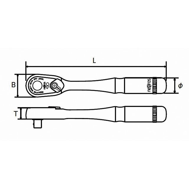 ネプロス NBRC390 9.5sq. コンパクトラチェットハンドル 90歯車 全長125粍 nepros