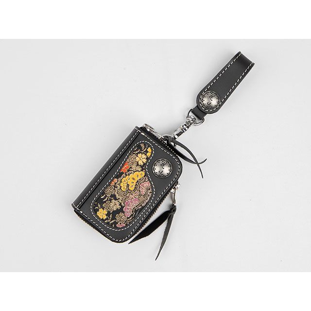 デグナー K-25K 花山レザーキーウォレット（流水雪輪/ブラック