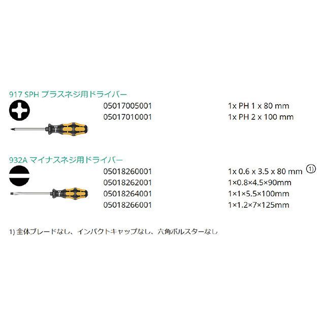 ヴェラ 018287 6本組 ポジ運転 マイナスチゼルドライバーセット WERA