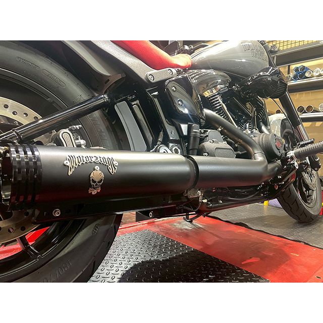 モーターステージ ソフテイル 2in1仕様車種用 スリップオンマフラー スカルボーイ 仕様 黒半ツヤ MOTOR STAGE