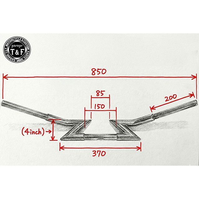 ガレージT&amp;F 汎用 極太Zバーハンドル（ナロータイプ） 4インチ 25.4mm（ブラック） T&amp;F_1