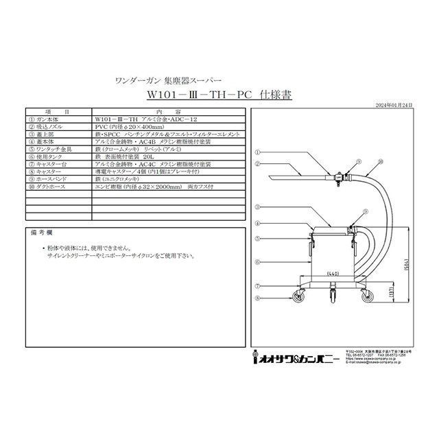 オオサワ W101-III-TH-PC 取付型・集塵器スーパーセット OSAWA_1