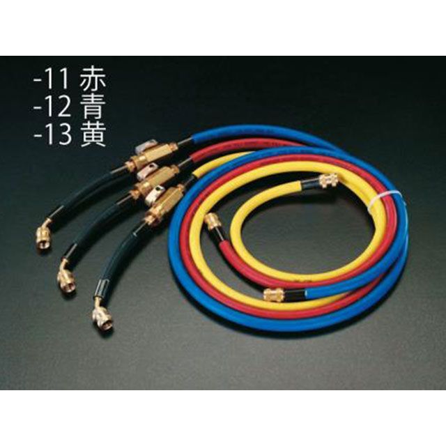エスコ 120cm/R404A・R407C バルブ付チャージングホース（赤） ESCO