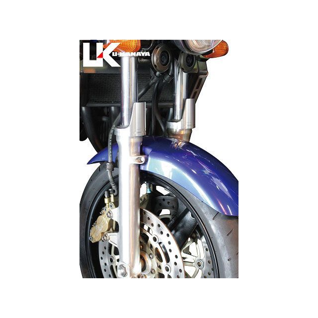 ユーカナヤ CB750 アルミ削り出しビレットフォークガード ガードカラー ゴールド リングカラー ブルー U-KANAYA_2