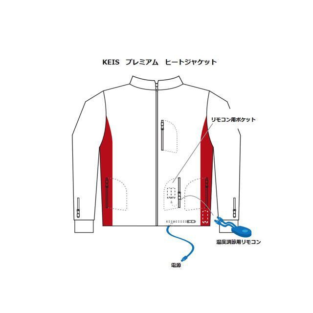 KEIS プレミアム ヒートジャケット（ブラック/レッド） サイズ 52（L） KEIS バイク