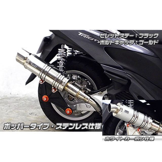 ウイルズウィン トリシティ125 トリシティ125用 アニバーサリーマフラー ポッパータイプ ホワイトカーボン仕様 ビレットステー ブラック ボルト…