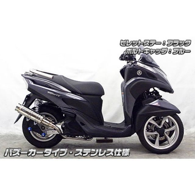 ウイルズウィン トリシティ125 トリシティ125用 アニバーサリーマフラー バズーカータイプ ブラックカーボン仕様 ビレットステー ブラック ボル…_2