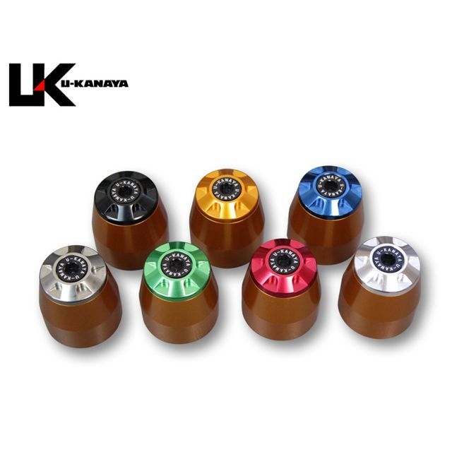 ユーカナヤ 汎用 アルミビレットハンドルバーエンド 本体 ゴールド エンドキャップ グリーン U-KANAYA