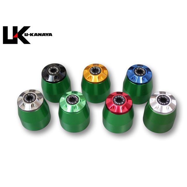 ユーカナヤ 汎用 アルミビレットハンドルバーエンド 本体 グリーン エンドキャップ ゴールド U-KANAYA バイクの通販は 6,250円