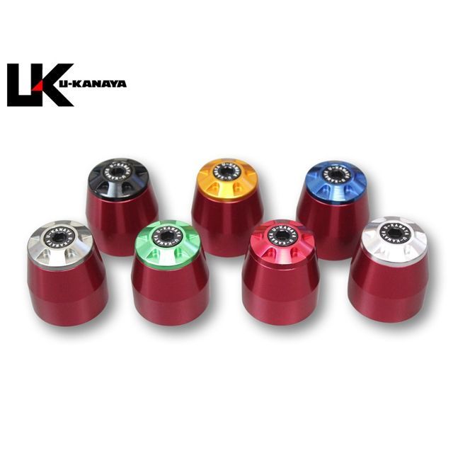 ユーカナヤ 汎用 アルミビレットハンドルバーエンド 本体 レッド エンドキャップ グリーン U-KANAYA