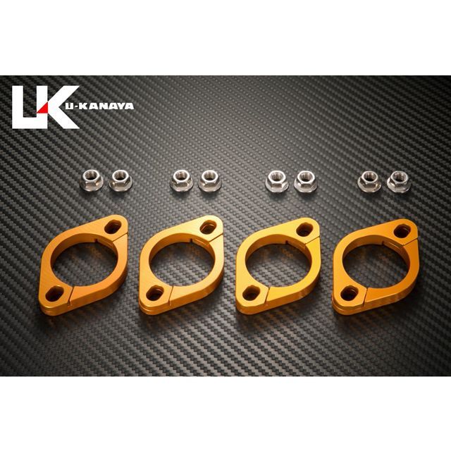 ユーカナヤ ゼファー1100/ゼファー1100RS アルミ削り出しエキゾーストフランジ（ゴールド） U-KANAYA バイク