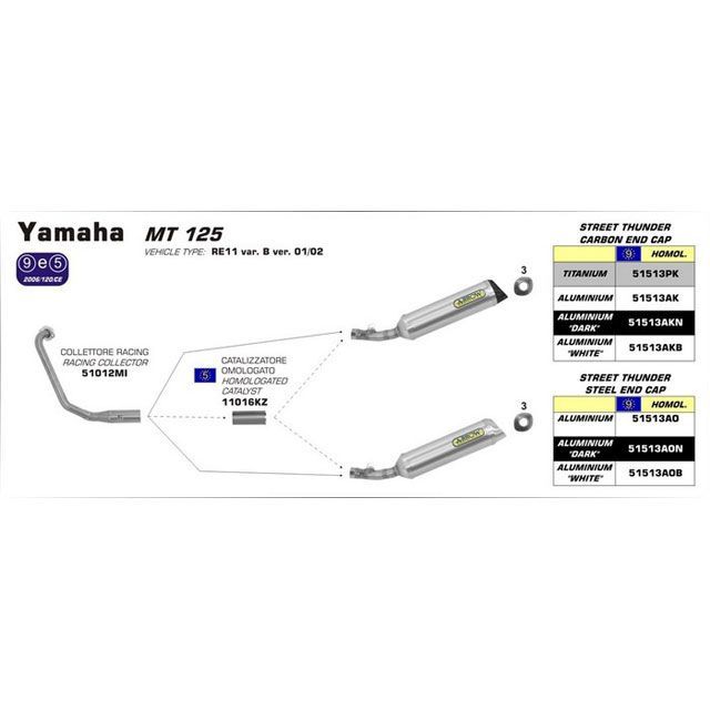 アロー YAMAHA MT 125 14 HOMOLOGATED ALUMINIUM THUNDER SILENCER FOR COLLECTOR …