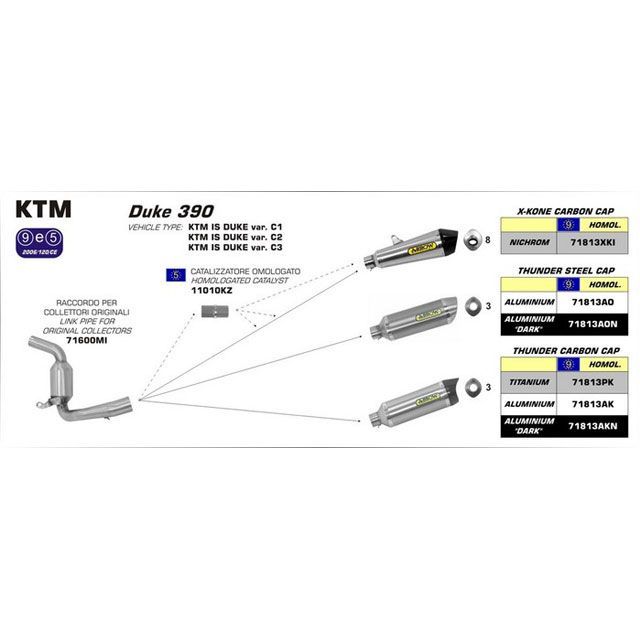 アロー KTM DUKE 390 13 STAINLESS STEEL LINK PIPE FOR SILENCERS ｜ 71600MI ARROW