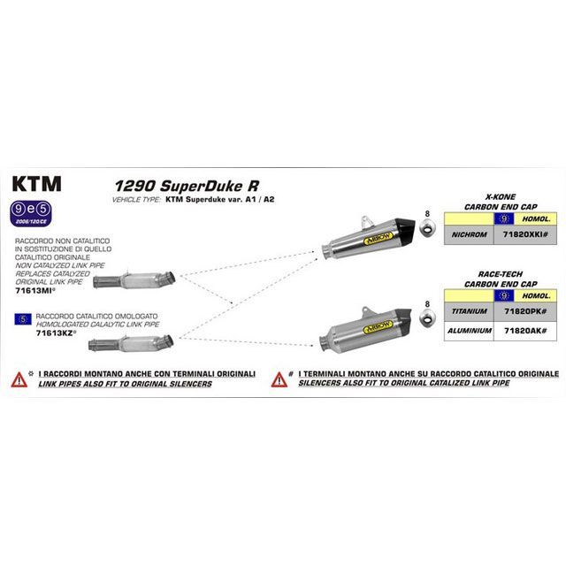アロー KTM 1290 SUPER DUKE STAINLESS STEEL LINK PIPE WITHOUT CATALYST FOR ORI…