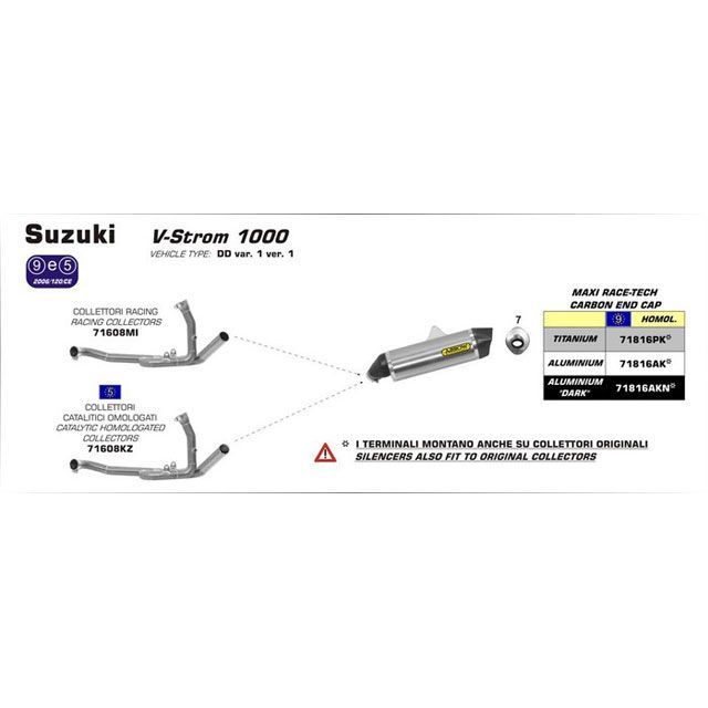 アロー SUZUKI DL 1000 V-STROM 14 HOMOLOGATED ALUMINIUM MAXI RACE-TECH SILENCE…