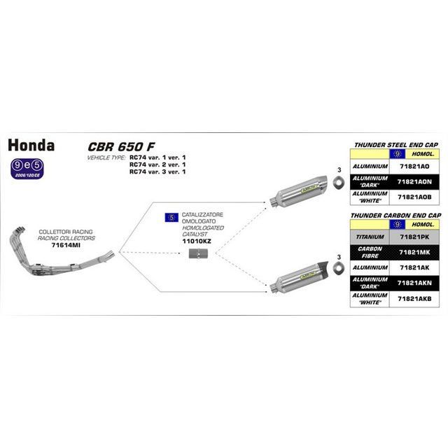 アロー HONDA CBR 650 F 14/CB 650 17 HOMOL. ALUMINIUM DARK