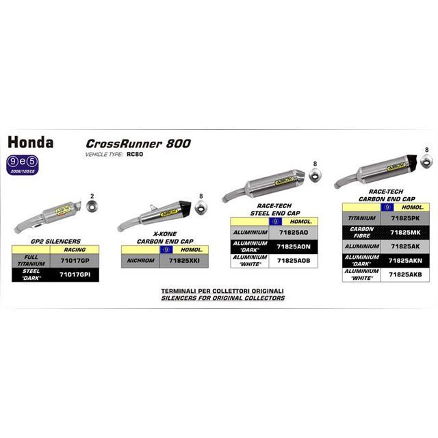 アロー HONDA CROSSRUNNER 800 15 HOMOLOGATED ALUMINIUM RACE-TECH SILENCER WITH…