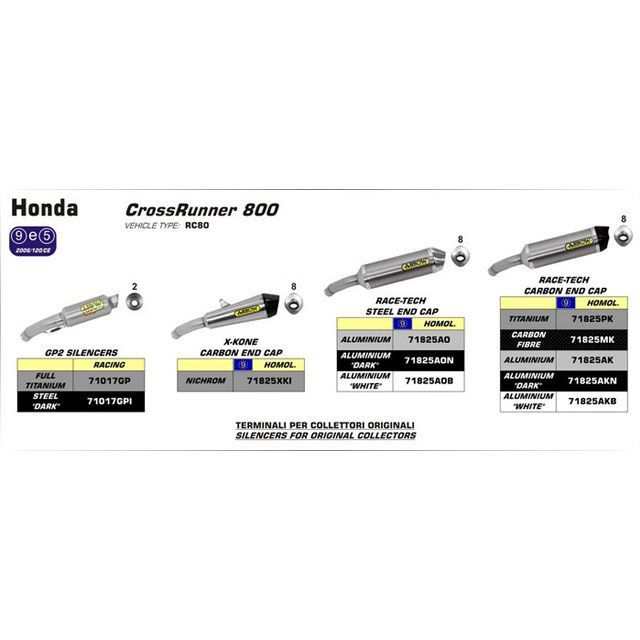 アロー HONDA CROSSRUNNER 800 15 HOMOLOGATED CARBON RACE-TECH SILENCER WITH CA…