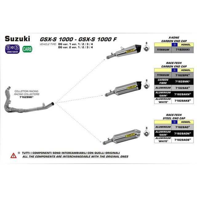 アロー SUZUKI GSX-S 1000 15 HOMOLOGATED CARBON RACE-TECH SILENCER WITH CARBON…