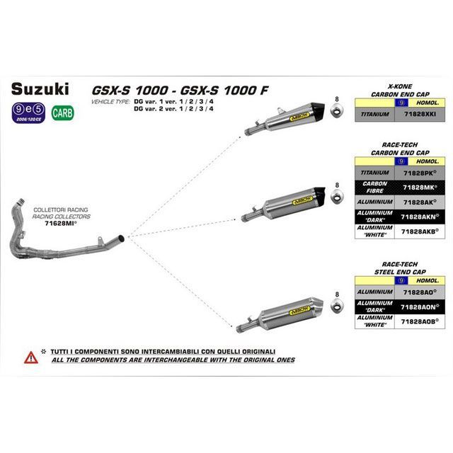 アロー SUZUKI GSX-S 1000 15 HOMOLOGATED TITANIUM RACE-TECH SILENCER WITH CARB…