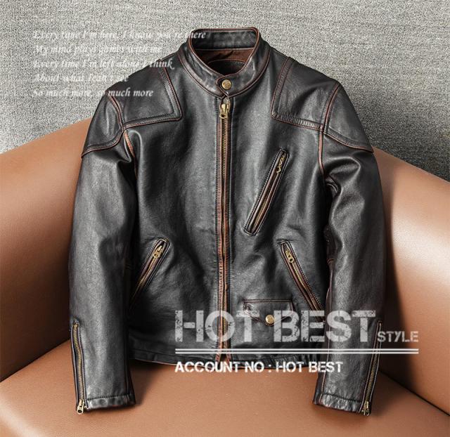 上質　メンズ　レザー　ジャケット　ヴィンテージ加工　ホースハイド　50年代　パテッド　シングルライダース　レザージャケット　PADDED