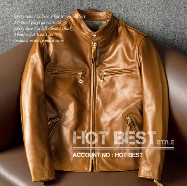 上質　メンズ　レザー　ジャケット 牛革 カウハイド　レア色 アウトロースタイル  シングルライダース  スタンダードスタイル