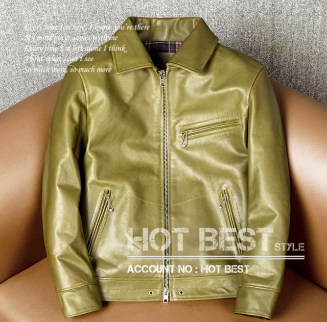 上質　メンズ　レザー　ジャケット　牛革　カウハイド　復刻30年代スタイル レア色　シングルライダース　レザージャケット  オイルレザー  トスカーナ植物鞣し革