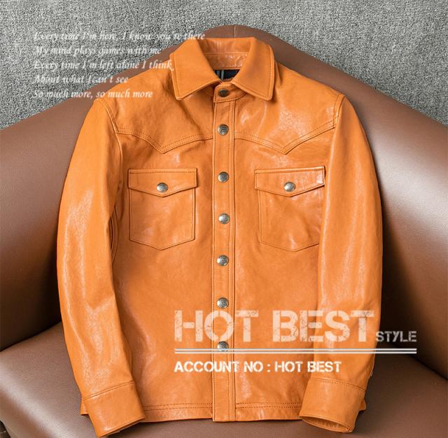 上質革ジャン メンズ　羊革　シープスキン 植物鞣し革 　ミニマムスタイル シングルライダース　シャツタイプ