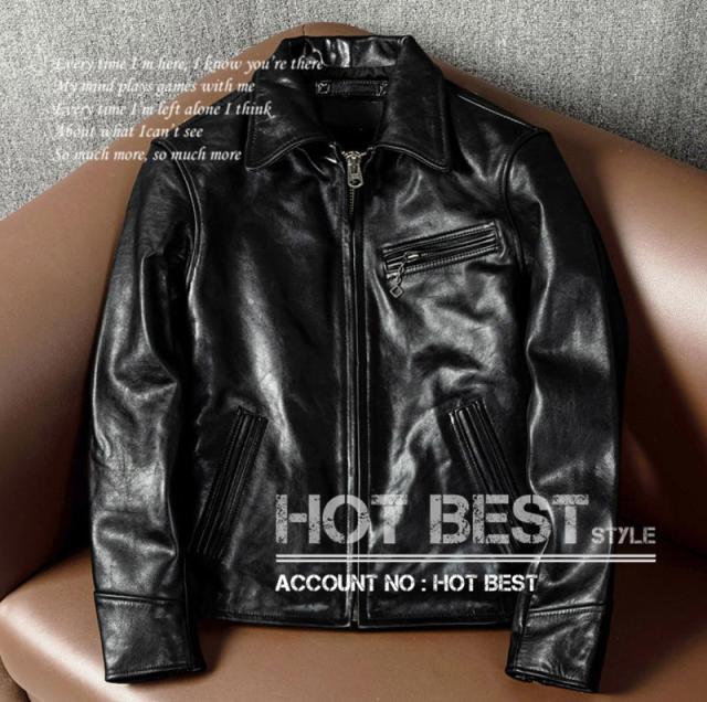 上質革ジャン メンズ　1.2mm 茶芯ホースハイド 30年代　トラッカースタイル シングルライダース レザージャケット ブラック　馬革