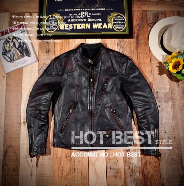 本革 メンズ 最高峰 レア 茶芯ホースハイド メンズ 復刻50年代 ヴィンテージ加工 パテッド シングルライダース レザージャケット 馬革