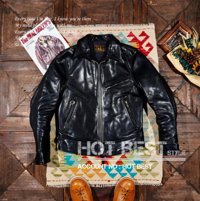 レア 1.5mm  黒芯ホースハイド 30年代 トラッカースタイル メンズ 革ジャン シングル ライダース レザージャケット 馬革