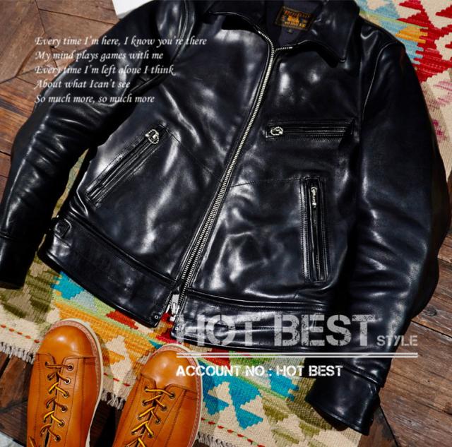 レア 1.5mm  黒芯ホースハイド 30年代 トラッカースタイル メンズ 革ジャン シングル ライダース レザージャケット 馬革