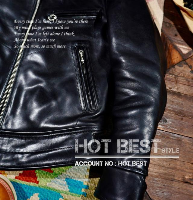 レア 1.5mm  黒芯ホースハイド 30年代 トラッカースタイル メンズ 革ジャン シングル ライダース レザージャケット 馬革