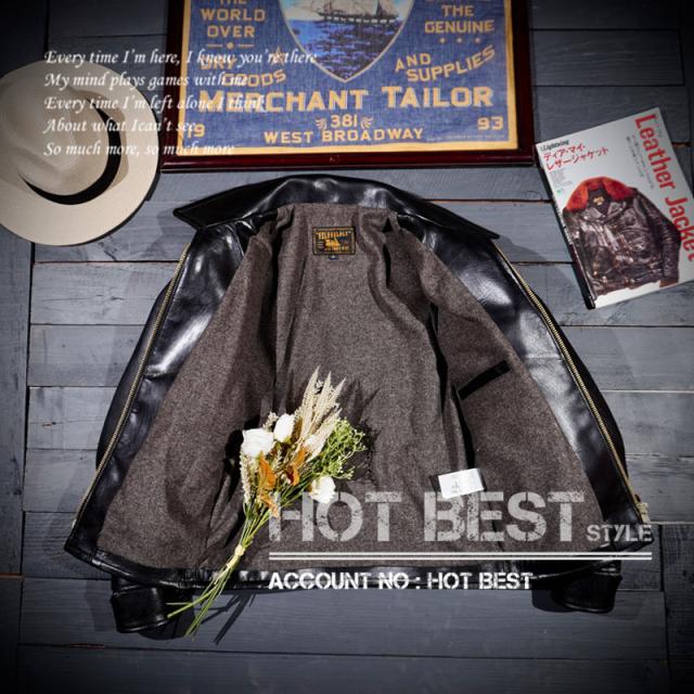 1.3mm 茶芯ホースハイド 30年代 トラッカースタイル メンズ 革ジャン シングルライダース オイルワックス レザージャケット 馬革