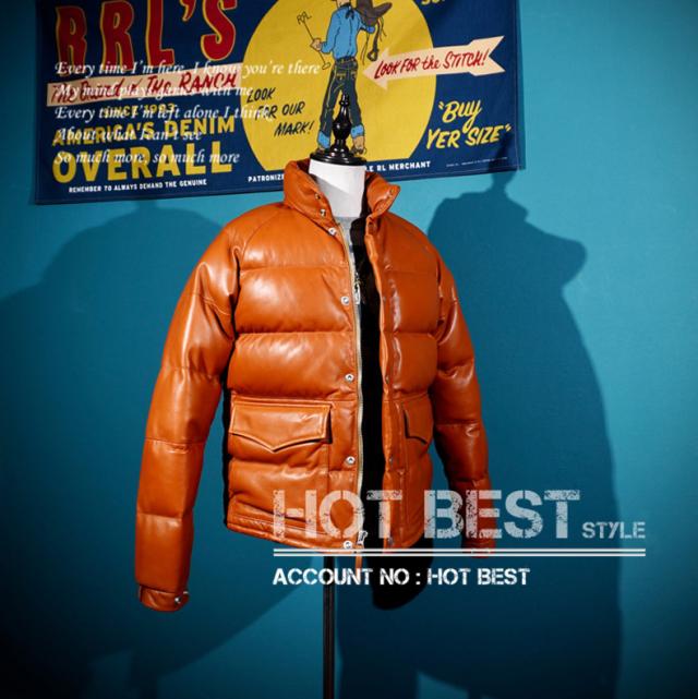 最高峰メンズ 本革 シープスキン 冬の定番 HERO オレンジ イタリアンレザー ダウンジャケット 羊革