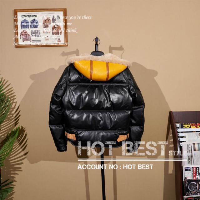 カウハイド フーデッド レザーダウンジャケット パーカー フード