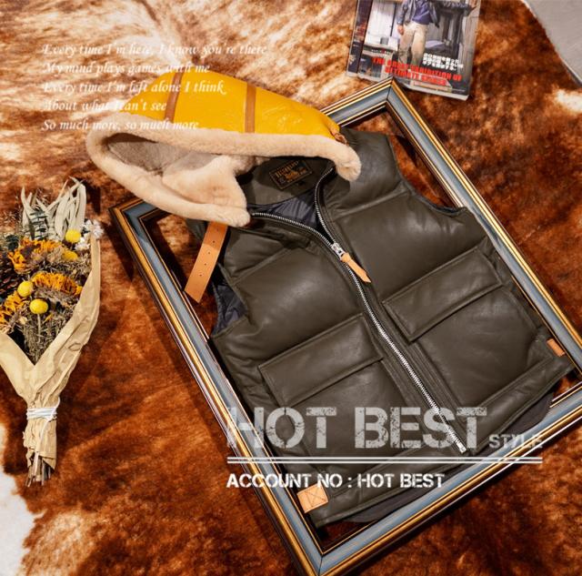 シープスキン ダウンレザーベスト レザーダウンジャケット 皮ベスト イタリアンレザー ラム 羊革