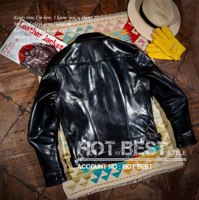 1.5mm 黒芯ホースハイド 30年代スタイル メンズ 革ジャン シングルライダース レザージャケット トスカーナ植物鞣し革 馬革