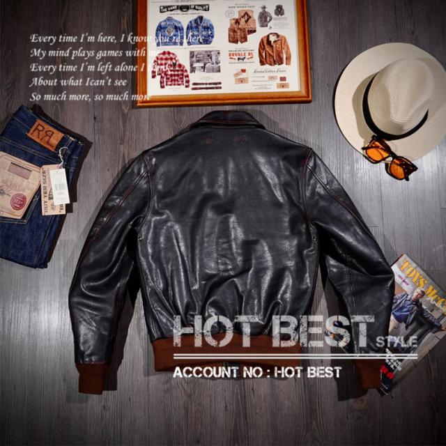 1.5mm 茶芯ホースハイド復刻40s USAF TYPE A-2 V. HILTS フライトジャケット WWII 1942 大脱走-オイルレザー  馬革