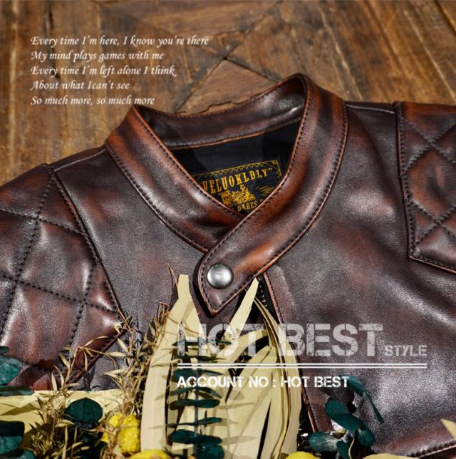 1.3mm 茶芯カウハイド 50s パテッド シングルライダース メンズ 革ジャン レザージャケットPADDED 牛革